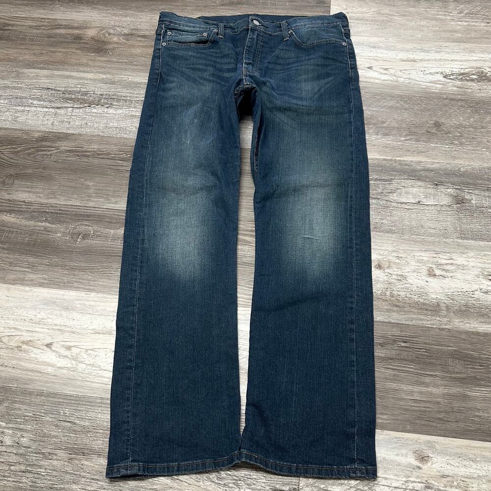 Levis 513 Dark‎ Wash Faded Blue Mens 36x30 Slim Straight Fit Denim Jeans Red Tab